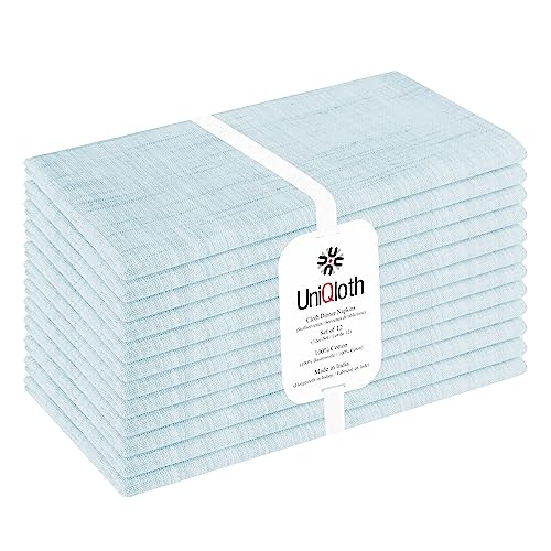 UniQloth 12er-Set Stoffservietten - Für Familienessen, Feste, Partys & den täglichen Gebrauch - Weich Gemütlich Maschinenwaschbar 100% Baumwolle Servietten Hellblau 46x46 cm von UniQloth