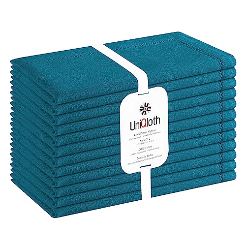 UniQloth 12er-Set Stoffservietten mit Hohlsaum - Für Familienessen, Feste, Partys & den täglichen Gebrauch - Weich Gemütlich Maschinenwaschbar 100% Baumwolle Servietten 46x46 cm Azul Blau von UniQloth