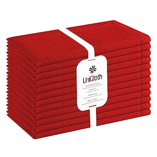 UniQloth 12er-Set Stoffservietten mit Hohlsaum - Für Familienessen, Feste, Partys & den täglichen Gebrauch - Weich Gemütlich Maschinenwaschbar 100% Baumwolle Servietten 46x46 cm Rot von UniQloth