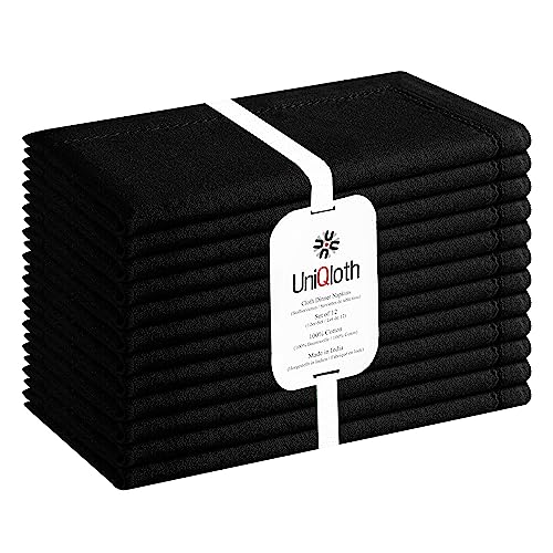 UniQloth 12er-Set Stoffservietten mit Hohlsaum - Für Familienessen, Feste, Partys & den täglichen Gebrauch - Weich Gemütlich Maschinenwaschbar 100% Baumwolle Servietten 46x46 cm Schwarz von UniQloth