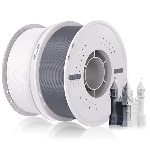 PLA Filament 1.75mm Maßgenauigkeit+/-0.03mm Einfaches Drucken Ordentlich Gewickelt 3D Drucker Filament Compatible with Bambu Lab/Anycubic/Creality All 3D Drucker-2kg Spool (4.4lbs)-White+Grey von UniTak3D