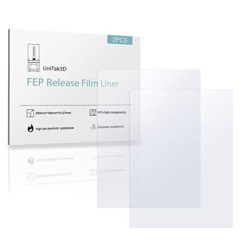 UniTak3D Photon FEP Folie Film Compatible with ANYCUBIC Photon/Photon S/Compatible with ELEGOO Mars/Mars 2 PRO/für LD-002R/LD-002H/Wanhao Duplicator 7 UV DLP LCD 3D-Drucker Zubehör 140x200mm-2pcs von UniTak3D