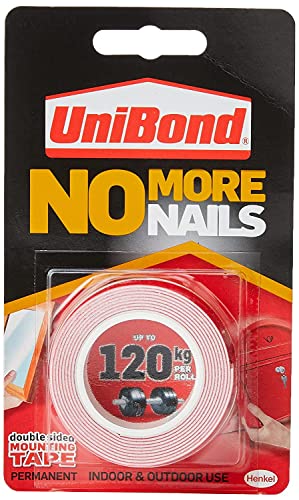 UniBond No More Nails On A Roll, doppelseitiges Klebeband für zuverlässige sofortige Verklebung, Mehrzweck-Klebeband, Klebestreifen für den Innen- und Außenbereich, 19 mm x 1,5 m Rolle von Unibond