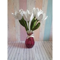 Gehäkelte Tulpen in Weiß Blumenstrauß Dekoration Geschenk 5 Stück Ohne Vase von Unicate