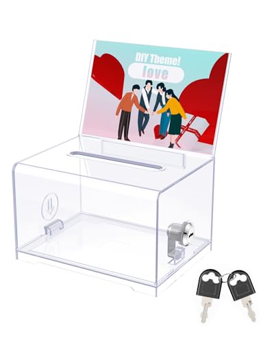 Uniclife Acryl Spendenbox mit Schloss und Schildhalter Klarer Stimmzettelkasten Schlitz Kunststoff-Vorschlagsbox Aufbewahrungsbehälter für Fundraising Abstimmung Tipp Sammlung, 15,7 x 12 x 10,2 cm von Uniclife