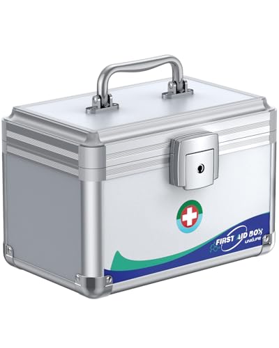 Uniclife Medizin Schließfach Erste-Hilfe-Kasten mit Schlüsselschloss und Handgriff Tragbare Medikation Lock Box Metall abschließbare Medizin Aufbewahrungsbox Sicherheitsschloss Box für Medikamente Uniclife Medizin Schließfach Erste-Hilfe-Kasten mit Schlüsselschloss und Handgriff Tragbare Medikation Lock Box Metall abschließbare Medizin Aufbewahrungsbox Sicherheitsschloss Box für Medikamente von Uniclife