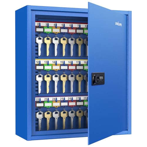 Uniclife Schlüsselschrank 60 Fächer mit Zahlenschloss und Schlüsselschloss resettierbar digitaler Sicherheitsbox Schlüssel Organizer mit verstellbaren Fächern farbigen Schlüsselanhängern und Haken von Uniclife