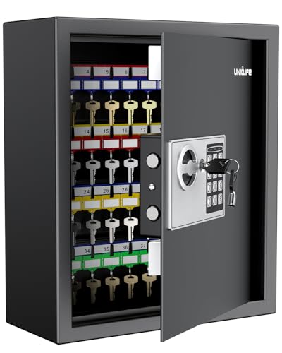 Uniclife Schlüsselschrank mit 70 Positionen und Zahlenschloss, Wandmontage, Sicherheitsschlüssel, Organizer, zurücksetzbar, schwarz, digital, mit Tastaturschloss, verstellbare Racks, bunte Uniclife Schlüsselschrank mit 70 Positionen und Zahlenschloss, Wandmontage, Sicherheitsschlüssel, Organizer, zurücksetzbar, schwarz, digital, mit Tastaturschloss, verstellbare Racks, bunte von Uniclife