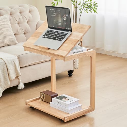 Uniclinens C-förmiger Beistelltisch mit 360° feststellbarer Rollen, verstellbarer Schreibtisch aus Massivholz mit Universalrädern, kleiner Nachttisch für Schlafzimmer, Wohnzimmer, Natur Uniclinens C-förmiger Beistelltisch mit 360° feststellbarer Rollen, verstellbarer Schreibtisch aus Massivholz mit Universalrädern, kleiner Nachttisch für Schlafzimmer, Wohnzimmer, Natur von Uniclinens