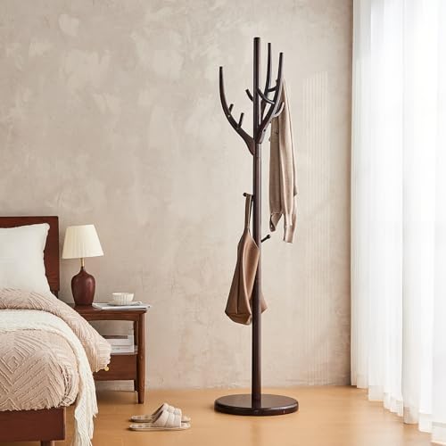 Uniclinens Garderobenleiste freistehend Massivholz Garderobenbaum stehend mit 14 Haken, Garderobenständer kreativer Baumzweig-Optik (Dunkles Walnuss) von Uniclinens