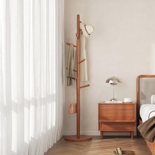 Uniclinens Garderobenleiste freistehend Massivholz Garderobenbaum stehend mit 8 Haken, Garderobenständer kreativer Baumzweig-Optik (Teak) von Uniclinens