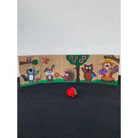 Holz Bild Kinder Eiche Wandbild Tiere Waschbär Hase Igel Bär Biber Bunt Zimmer Relief Schnitzerei Set 5 Stück Spiel Rahmen Deko Usa von UnicoArts