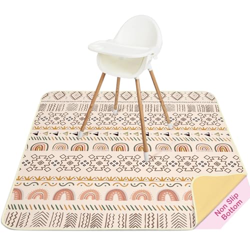 Hochstuhl Bodenmatte Spritzmatte Bodenschutzmatte für Baby,Waschbare Wasserdichter Rutschfester Spritzschutzmatte,Brown Geometry,107x117cm von Unicorn Castle