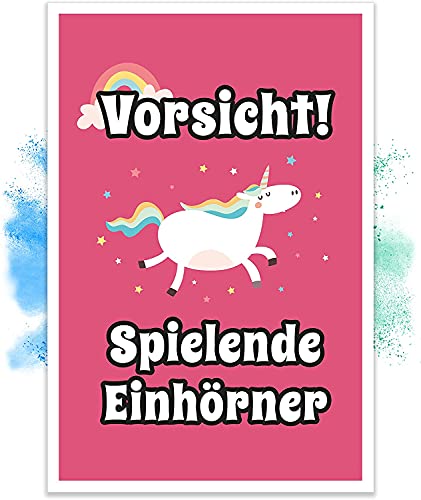 Unicorniverse Einhorn Schild – Vorsicht Spielende Einhörner 20 x 30 cm - Süße Wanddeko Türschild Mädels Wohnung Mädchen Zimmer - Geschenkidee Geburtstagsgeschenk Beste Freundin von Unicorniverse