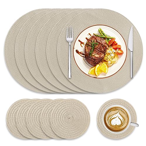 Unictop Runde Tischsets und Untersetzer, 6er-Set, geflochten, gewebt, 38 cm, waschbar, hitzebeständig, Tisch für Esstisch, Beige von Unictop