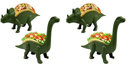 Unido Box Dinosaurier-Taco-Halter – Kinder Kunststoff Neuheit Taco Teller – Armeegrün – Set von 4 – 2 Triceratops, 2 Brontosaurus (4) von Unido Box