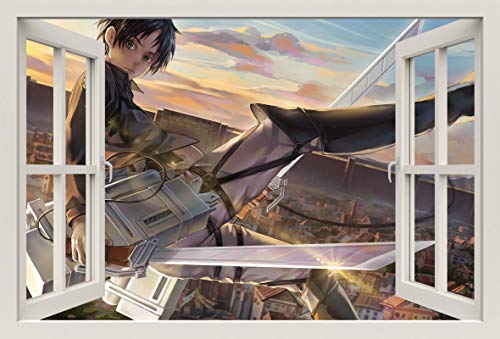 Unified Distribution Anime & Manga - Attack on Titan Erin Jäger - Wandtattoo mit 3D Effekt, Aufkleber für Wände und Türen Größe: 92x61 cm, Stil: Fenster von Unified Distribution