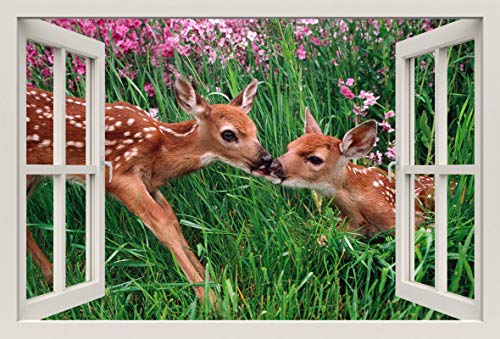 Unified Distribution Bambi Rehkitz Kuss - Wandtattoo mit 3D Effekt, Aufkleber für Wände und Türen Größe: 92x61 cm, Stil: Fenster von Unified Distribution
