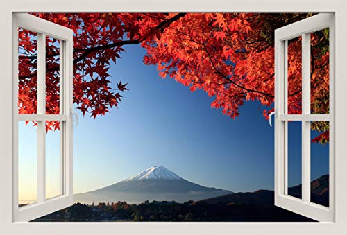 Unified Distribution Berg Fuji Herbst Japan - Wandtattoo mit 3D Effekt, Aufkleber für Wände und Türen Größe: 92x61 cm, Stil: Fenster von Unified Distribution