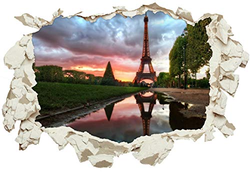 Unified Distribution Eiffelturm Paris Frankreich Sonnenuntergang - Wandtattoo mit 3D Effekt, Aufkleber für Wände und Türen Größe: 92x61 cm, Stil: Durchbruch von Unified Distribution