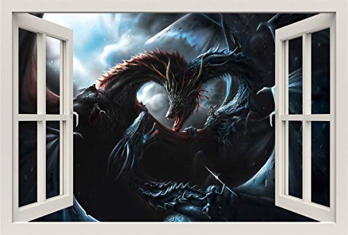 Unified Distribution Game of Thrones - Drachen - Wandtattoo mit 3D Effekt, Aufkleber für Wände und Türen Größe: 92x61 cm, Stil: Fenster von Unified Distribution