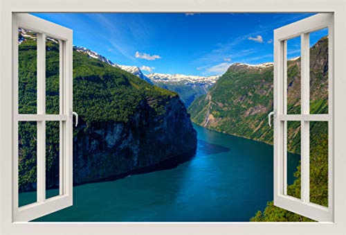 Unified Distribution Geirangerfjord Fjord Norwegen - Wandtattoo mit 3D Effekt, Aufkleber für Wände und Türen Größe: 92x61 cm, Stil: Fenster von Unified Distribution