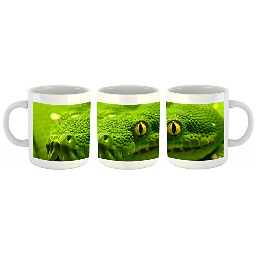 Unified Distribution Grüne Schlange gelbe Augen - Tasse mit Motiv Bedruckt, 300ml C-Henkel. Tolles Geschenk für Büro, Küche, Geburtstag, Lieblingstasse zum Frühstück von Unified Distribution