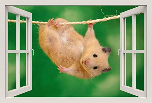 Unified Distribution Hamster hängt ab - Wandtattoo mit 3D Effekt, Aufkleber für Wände und Türen Größe: 92x61 cm, Stil: Fenster von Unified Distribution