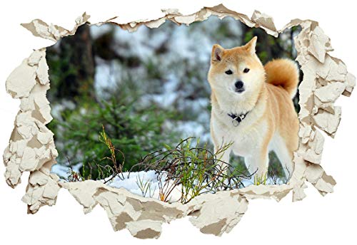 Unified Distribution Hund im Schnee Akita - Wandtattoo mit 3D Effekt, Aufkleber für Wände und Türen Größe: 92x61 cm, Stil: Durchbruch von Unified Distribution