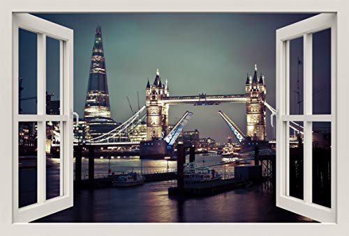 Unified Distribution London England Tower Bridge - Wandtattoo mit 3D Effekt, Aufkleber für Wände und Türen Größe: 92x61 cm, Stil: Fenster von Unified Distribution