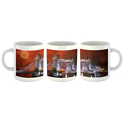 Unified Distribution Tower Bridge London Feuerwerk - Tasse mit Motiv Bedruckt, 300ml C-Henkel. Tolles Geschenk für Büro, Küche, Geburtstag, Lieblingstasse zum Frühstück von Unified Distribution