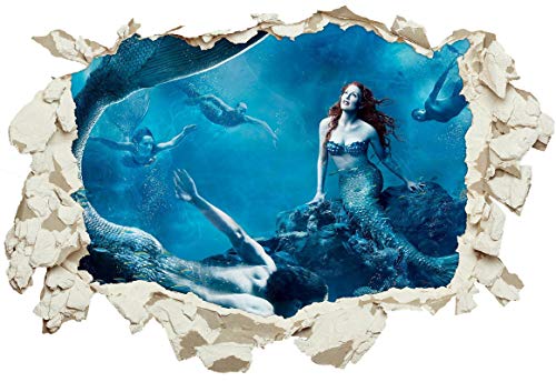 Unified Distribution Unterwasser Meerjungfrau - Wandtattoo mit 3D Effekt, Aufkleber für Wände und Türen Größe: 92x61 cm, Stil: Durchbruch von Unified Distribution