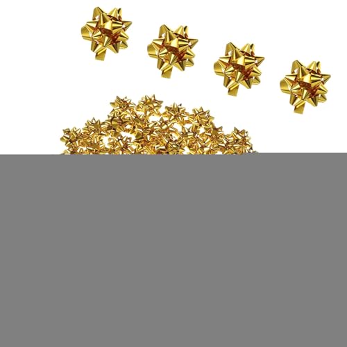 Unifizz 100 Stück 2,5 cm Mini-Stern-Schleifen, metallisch, Geschenkschleifen, selbstklebend, Geschenkverpackung, für Geburtstag, Hochzeit, Weihnachten, Party, Dekoration, Gold von Unifizz