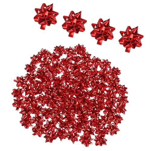 Unifizz 100 Stück 2,5 cm Mini-Stern-Schleifen, metallisch, Geschenkschleifen, selbstklebend, Geschenkverpackung, für Geburtstag, Hochzeit, Weihnachten, Party, Dekoration, Rot von Unifizz