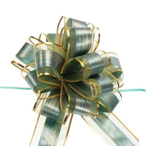 Unifizz 20 Stück 17,8 cm große grüne Ziehschleifen große gestreifte Geschenkschleifen für Hochzeitskörbe, Geschenke, Weihnachtsfeiern, Dekoration von Unifizz