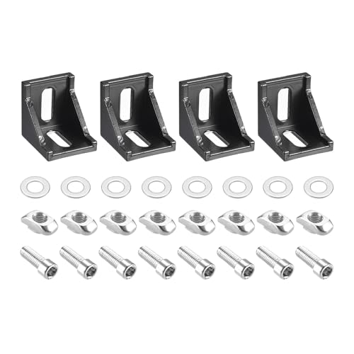 Unifizz 4 Sets T-Nut-Aluminium-Extrusions-Eckwinkel, 40 x 40 x 35 mm Winkelverbinder mit Muttern, Innensechskantschrauben und Unterlegscheiben für Aluminiumprofil der Serie 4040, Schwarz von Unifizz