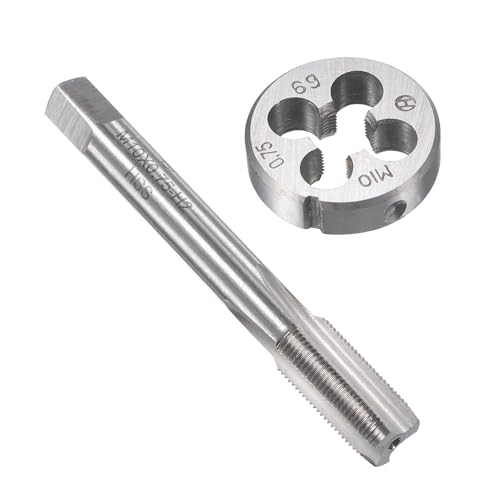 Unifizz M10 x 0,75 mm metrisches Gewindeschneider-Set, Maschinengewindebohrer mit rundem Gewindeschneider, Gewindebohrer und Schneideisen-Set für Mutterschrauben, Bolzen, Gewindereparatur von Unifizz