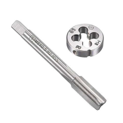 Unifizz M8 x 0,5 mm metrisches Gewindeschneider-Set, Maschinengewindebohrer mit rundem Gewindeschneider, Gewindebohrer und Schneideisen-Set für Mutterschrauben, Bolzen, Gewindereparatur von Unifizz