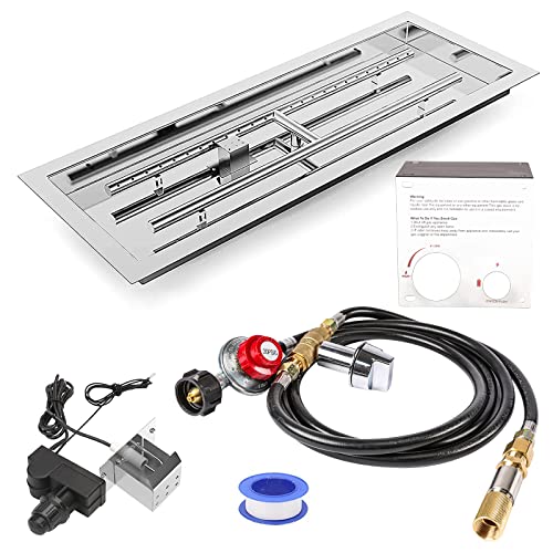 Uniflasy 76,2 cm rechteckige Drop-In-Feuerstelle, Edelstahl-Propangas-Feuerstelle, Pfannen-Set mit H-förmigem Brenner, Funkenzündung und Propangasschlauch-Set für Innen- und Außenbereich, DIY von Uniflasy