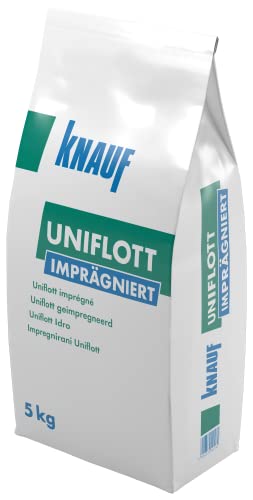 Knauf Uniflott imprägniert Gipsspachtel-Masse zum Verspachteln von imprägnierten Gipsplatten mit HRK bzw. HRAK ohne Fugen-Deckstreifen, 5 kg – Spezial-Gips, wasser-abweisende Spachtel-Masse von Knauf