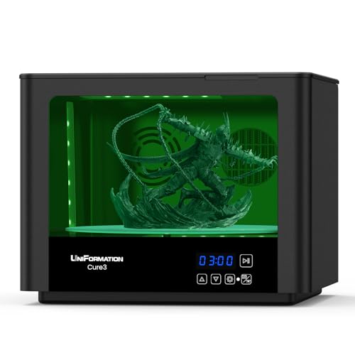 UniFormation Cure3 Aushärtungsgerät 405nm UV-Härtegerät mit 360° Drehteller (D282 x H162 mm), kompatibel mit GK3 Pro, GK3 und Anderen Harz-3D-Druckern bis 10,3 Zoll von Uniformation