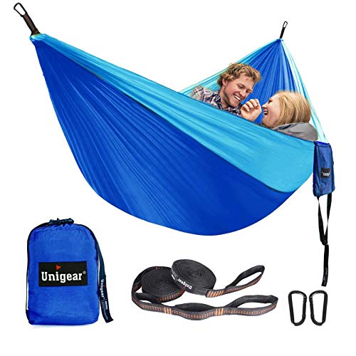 Unigear Hängematte 2 Personen Ultraleicht, 320X200cm Hammock Reisehängematte Camping Outdoor Garten Hängematten aus Fallschirmseide 300kg Tragelast, mit 1 Paar Aufhängeset+2 Alu Karabiner von Unigear