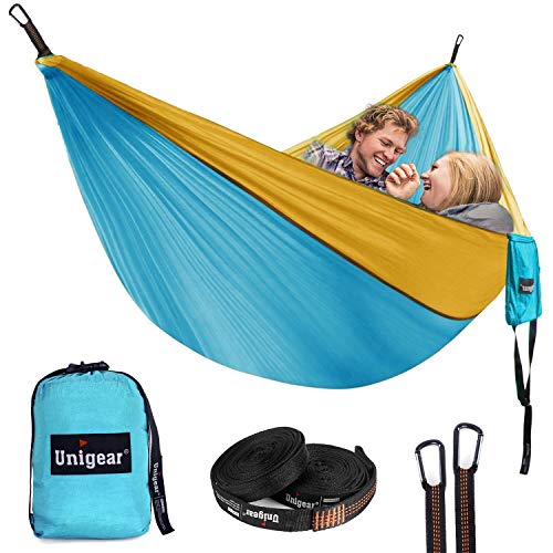 Unigear Hängematte 2 Personen Ultraleicht, 320X200cm Hammock Reisehängematte Camping Outdoor Garten Hängematten aus Fallschirmseide 300kg Tragelast, mit 1 Paar Aufhängeset+2 Alu Karabiner von Unigear