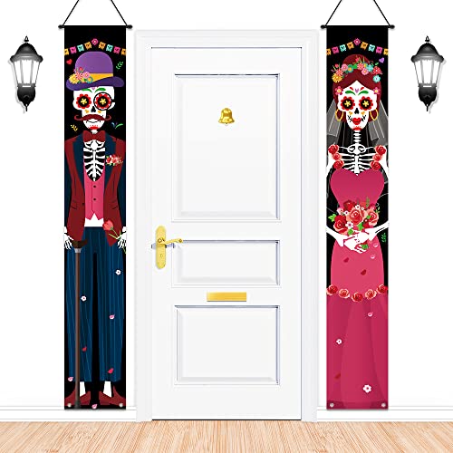 Mexiko Tage der Toten, Party-Dekoration, Dia De Los Muertos, Tür-Veranda-Dekorationen, Veranda-Schild, Skelett-Hängetür-Banner für Halloween, Heimwanddekoration, Partyzubehör von Unigift