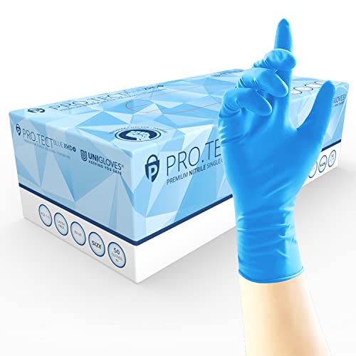 Unigloves PRO.TECT Blue Blue XHD+ GA0103 – Mehrzweck-, puder- und latexfreie Einweghandschuhe, Größe M, Box mit 50 Handschuhen von UNIGLOVES