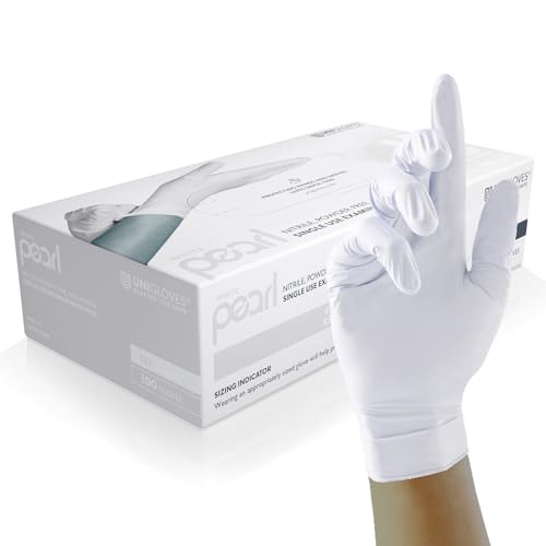 UNIGLOVES White Pearl Nitril-Untersuchungshandschuhe - vielseitig einsetzbar, puderfreie und latexfreie Einweghandschuhe - Box mit 100 Handschuhen, Weiß, Klein (GP0022) von UNIGLOVES