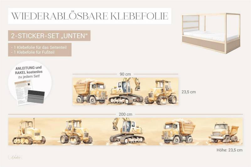 Unik Nordic Möbelfolie IKEA Kura Bett­aufkleber Set - Baustelle, (Set, 2St.}, Für die angebene Anzahl an Flächen zugeschnitten), selbstklebend, exakte Maße, wiederablösbar von Unik Nordic