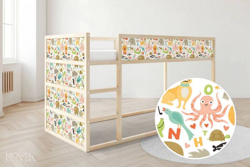 Unik Nordic Möbelfolie IKEA Kura Bett­aufkleber Set - Buchstaben 2-Sticker-Set Oben, (Set, 2St.}, Für die angebene Anzahl an Flächen zugeschnitten), selbstklebend, exakte Maße, wiederablösbar von Unik Nordic