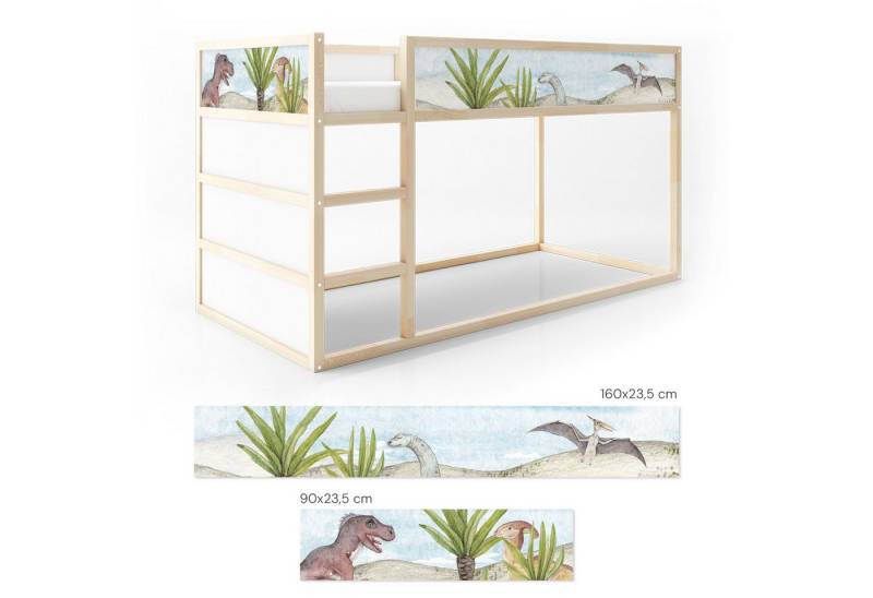 Unik Nordic Möbelfolie IKEA Kura Bett­aufkleber Set - Dinos Aquarell, (Set, 2St.}, Für die angebene Anzahl an Flächen zugeschnitten), selbstklebend, exakte Maße, wiederablösbar von Unik Nordic