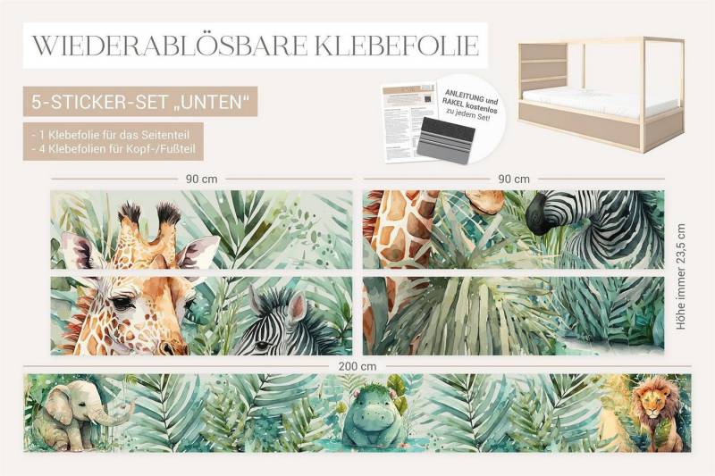 Unik Nordic Möbelfolie IKEA Kura Bett­aufkleber Set - Dschungel, (Set, 2St.}, Für die angebene Anzahl an Flächen zugeschnitten), selbstklebend, exakte Maße, wiederablösbar von Unik Nordic
